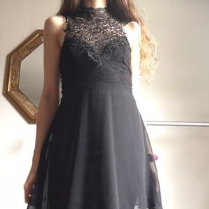 Little black dress lace high neckline